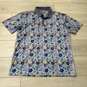 Swannies Swannies.Co Golf Polo Shirt Blue Floral Performance Short Sleeve Men XL